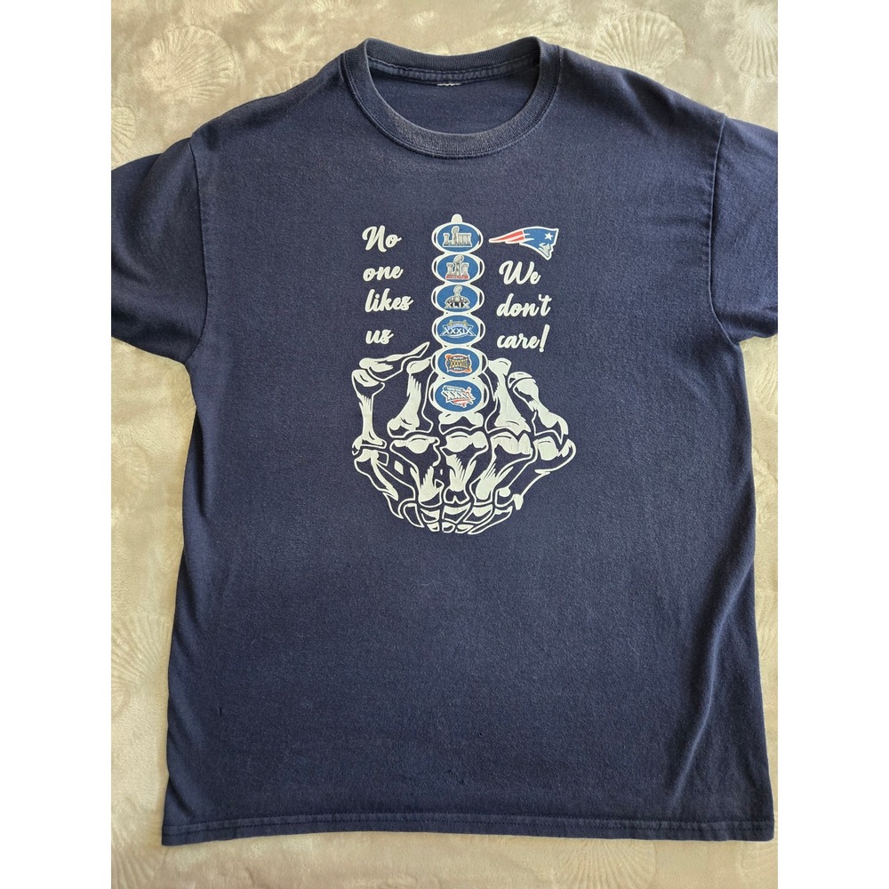 New England Patriots Super Bowl Rings Skeleton Middle Finger Shirt Navy Blue